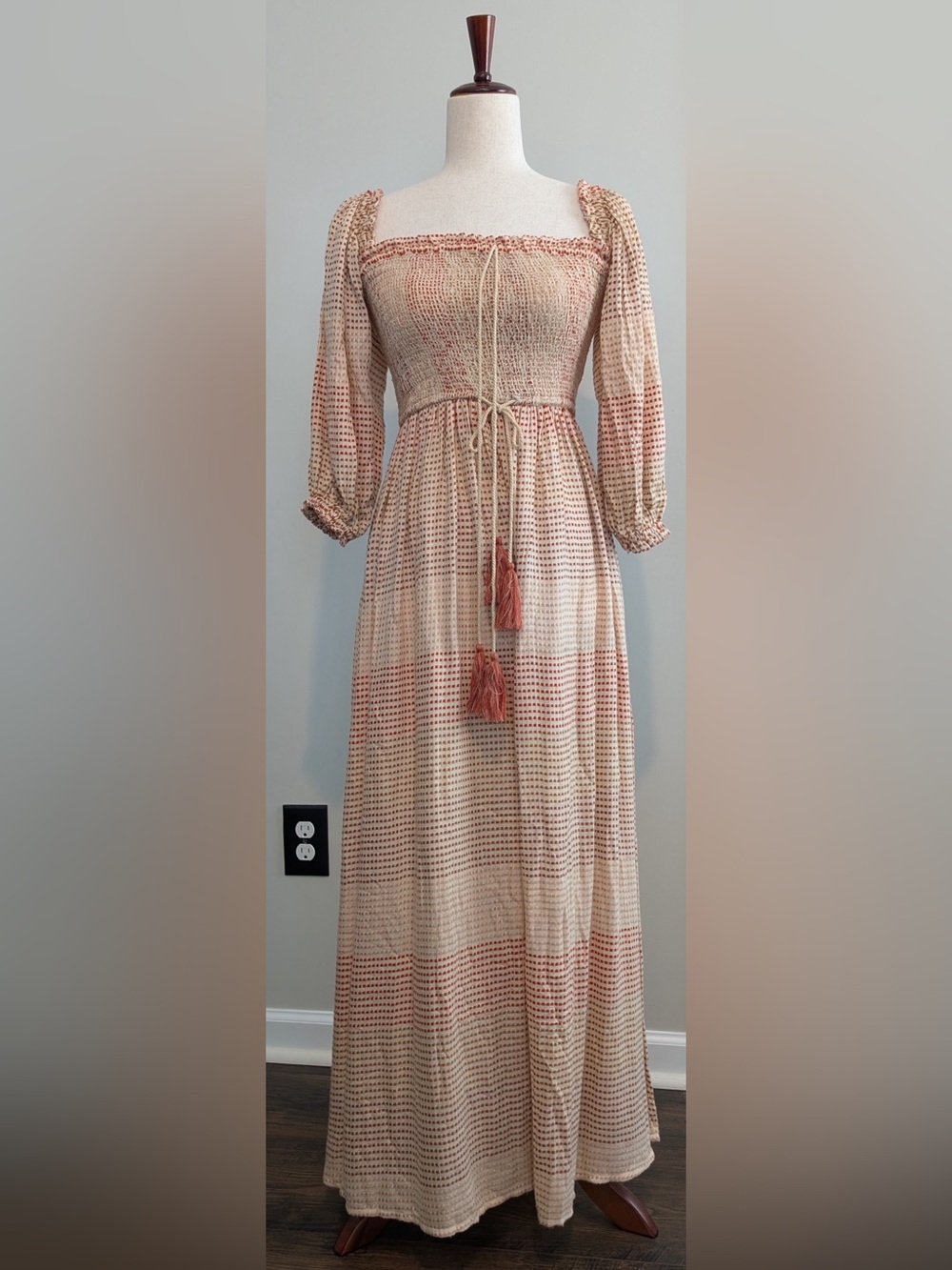 DRA Los Angeles Lauren Dress Off Shoulder Romantic Boho Smocked Bodice Sz XS NWT